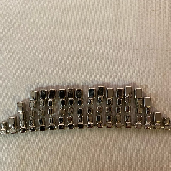 Vintage Clear Rhinestone Waterfall Dangle Collar Necklace Choker Bridal 15" - Picture 5 of 7